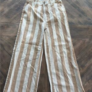 Brixton Striped Tan and Cream Wide-Leg Pants